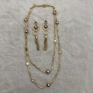 Henri Bendel  Rivet Station Necklace & Earring Set Long Dangle